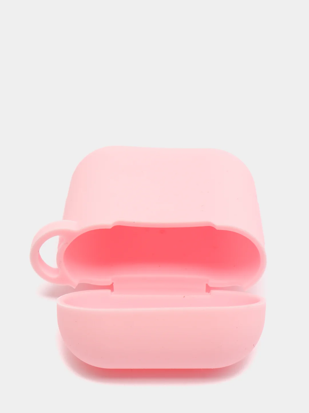 Розовый чехол для наушников Airpods силиконовый с карабином