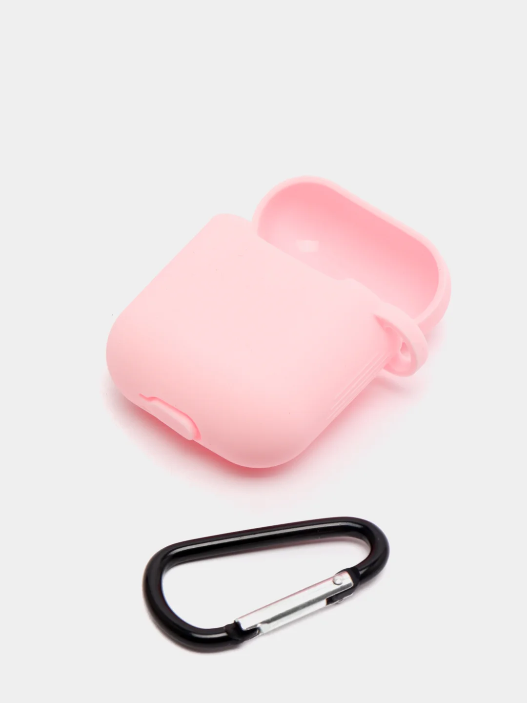 Розовый чехол для наушников Airpods силиконовый с карабином
