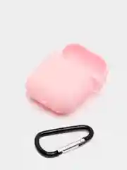 Розовый чехол для наушников Airpods силиконовый с карабином