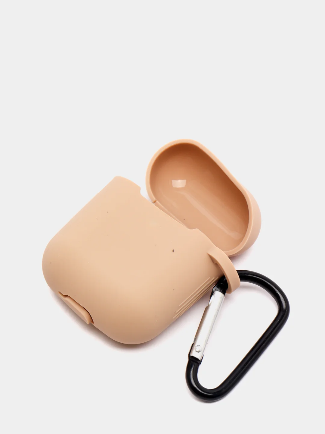 Бежевый чехол для наушников Airpods силиконовый с карабином