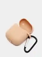 Бежевый чехол для наушников Airpods силиконовый с карабином