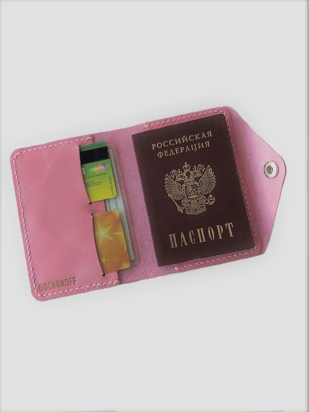 Розовый обложка для паспорта, натуральная кожа