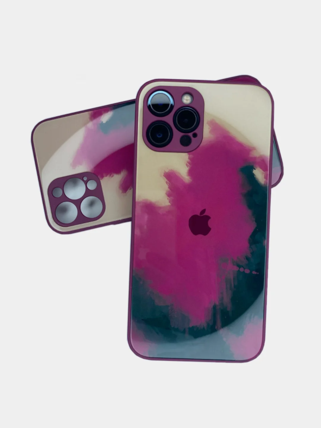 Багровый чехол накладка с акварельным принтом Apple iPhone X, XS, 11, 12 Pro, 12 Pro Max