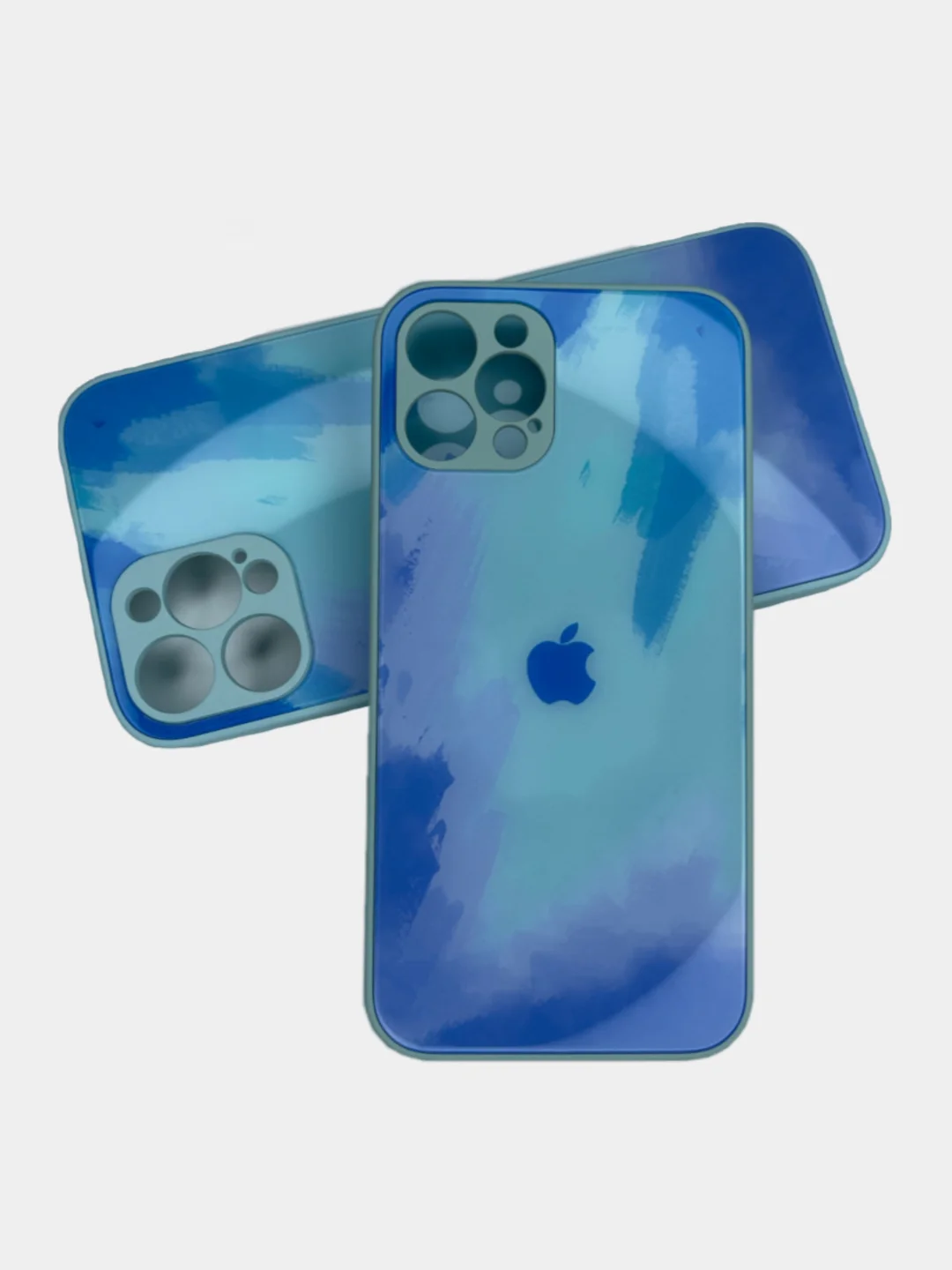Голубой чехол накладка с акварельным принтом Apple iPhone X, XS, 11, 12 Pro, 12 Pro Max