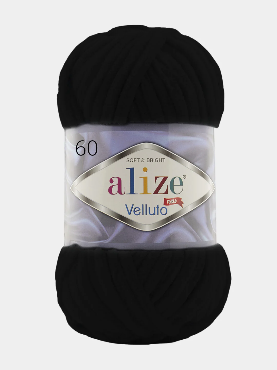 Черный пряжа плюшевая Alize Velluto, 100% микрополиэстер, 100 г, 68 м