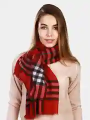 Бордовый палантин женский, в клетку