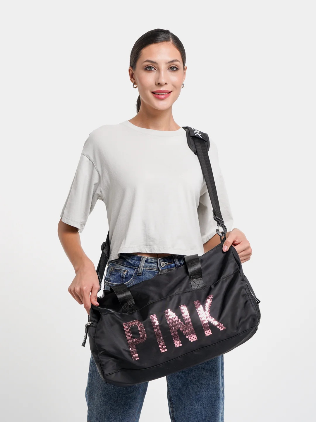 Черный сумка спортивная женская Pink  для фитнеса