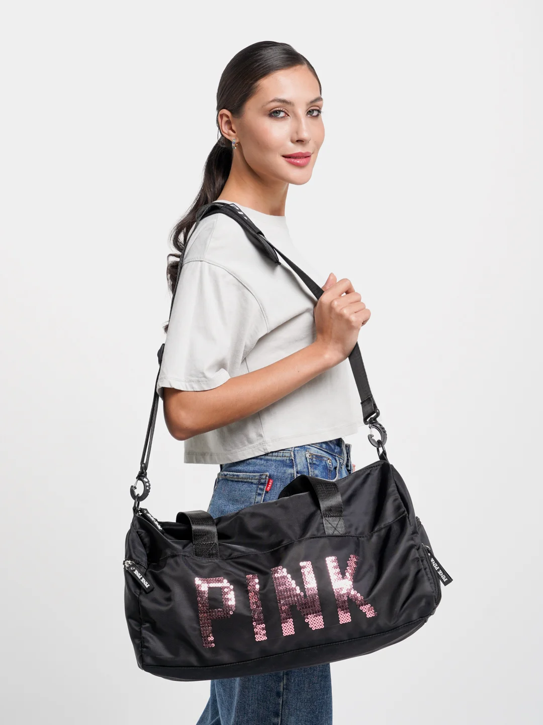 Черный сумка спортивная женская Pink  для фитнеса