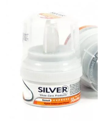 Белый крем-краска для обуви c  губкой Silver/крем-блеск 50 мл