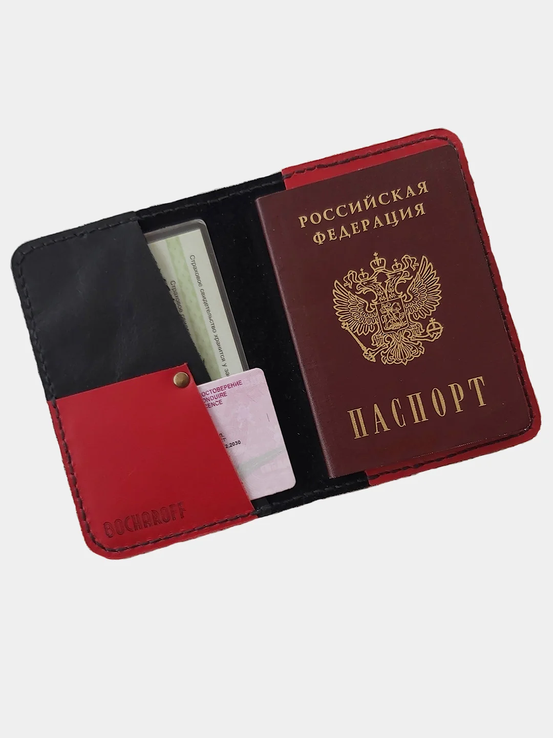 Красный обложка для паспорта и автодокументов, из натуральной кожи