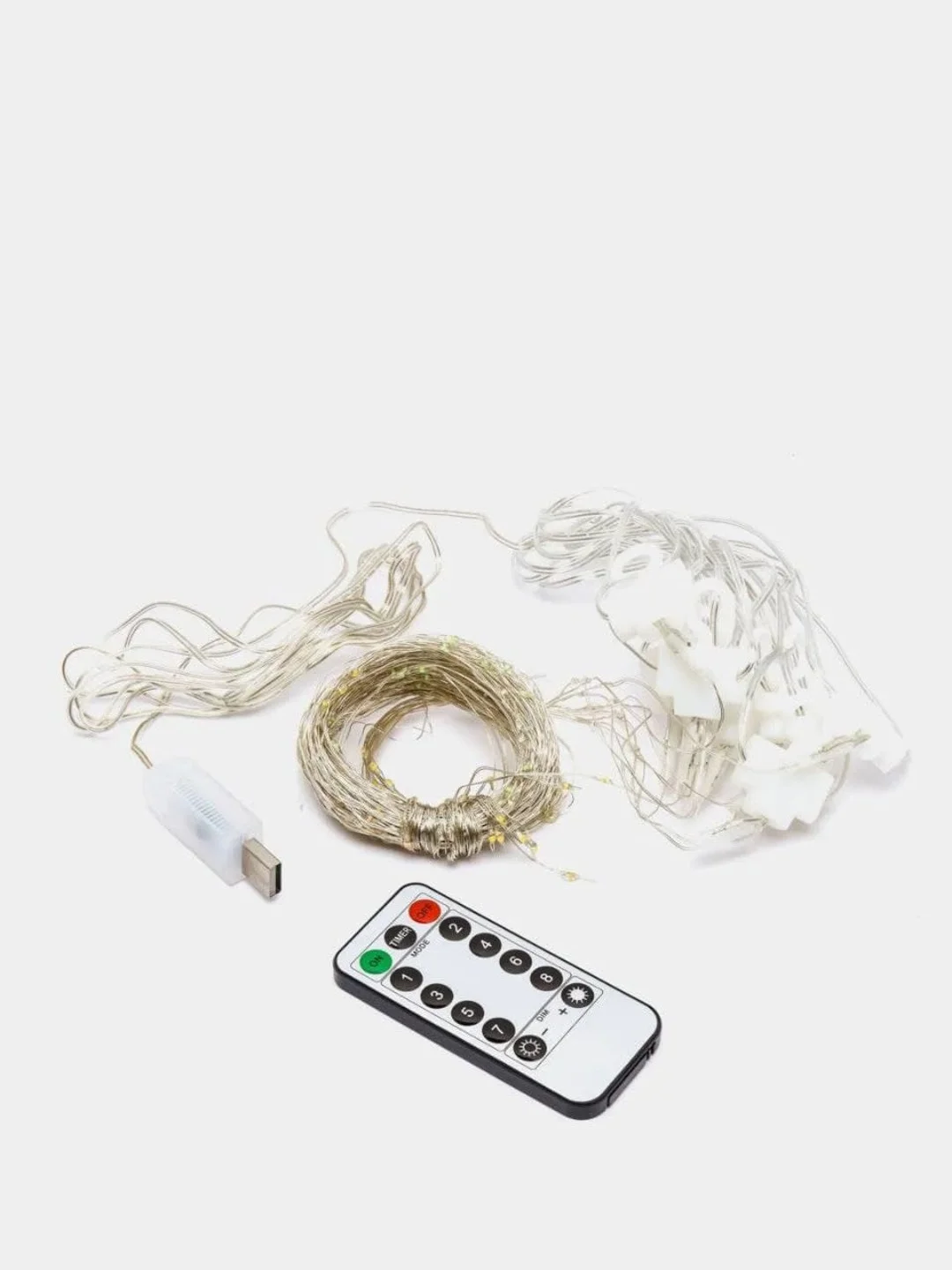 Белый гирлянда штора занавес светодиодная с пультом, с крючками, с USB  3 х 3 метра,