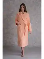 Халат женский, махровый, банный, персиковый