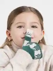 Зеленый варежки детские с мехом внутри для мальчика / девочки