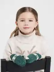 Зеленый варежки детские с мехом внутри для мальчика / девочки