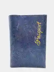 Темно-синий обложка для паспорта натуральная кожа, тиснение фольгой