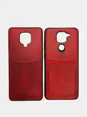 Красный чехол из эко кожи с карманом для карт на Xiaomi Redmi 10X, Note 9s, Note 9 Pro, Note 9