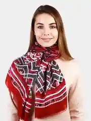 Бордовый палантин женский, большой, с орнаментом