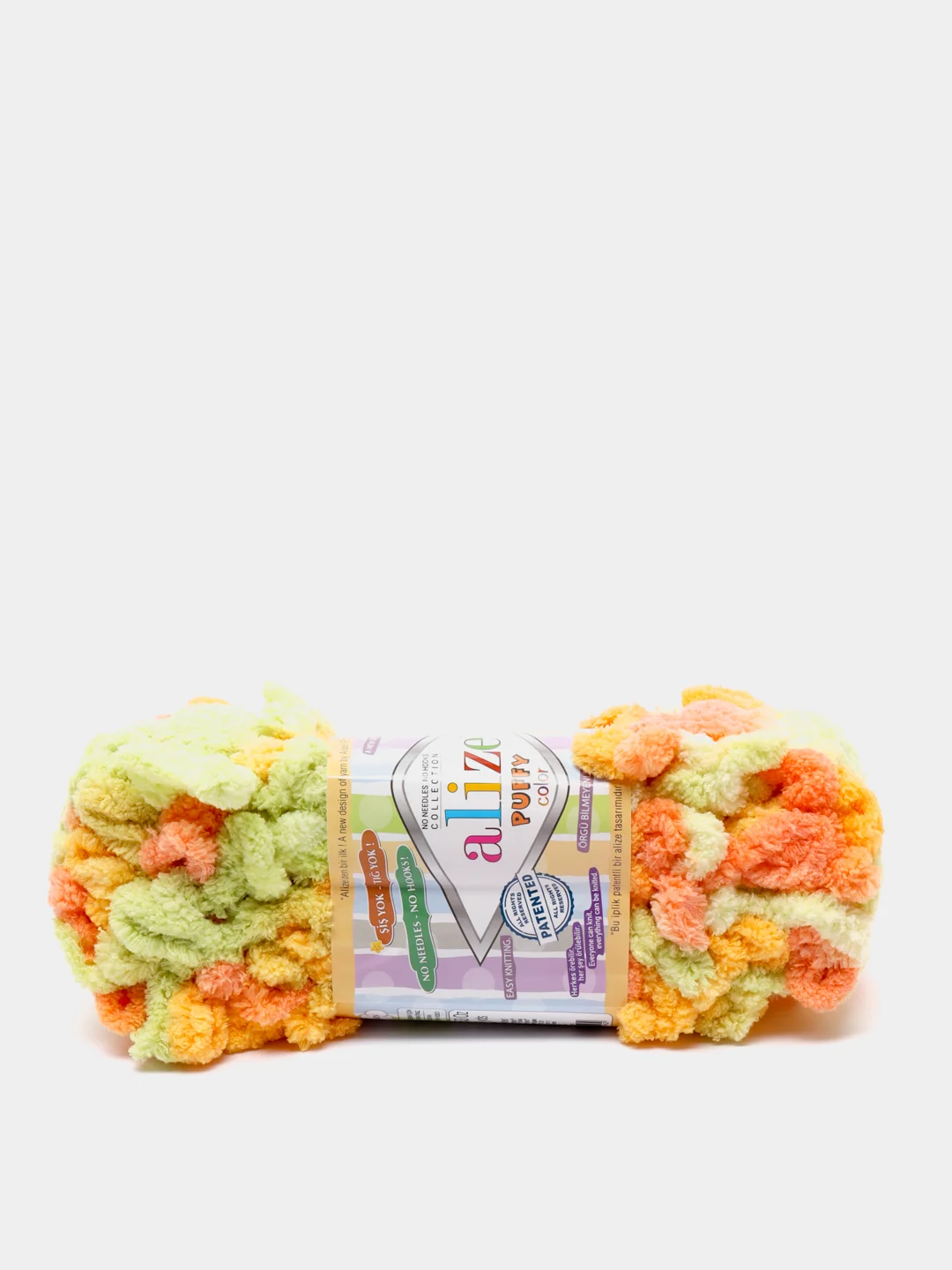 Салатовый пряжа Alize Puffy Color, петельки, 5 штук, микрополиэстер