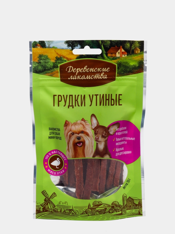 Деревенские лакомства Грудки утиные для мини-пород 55гр