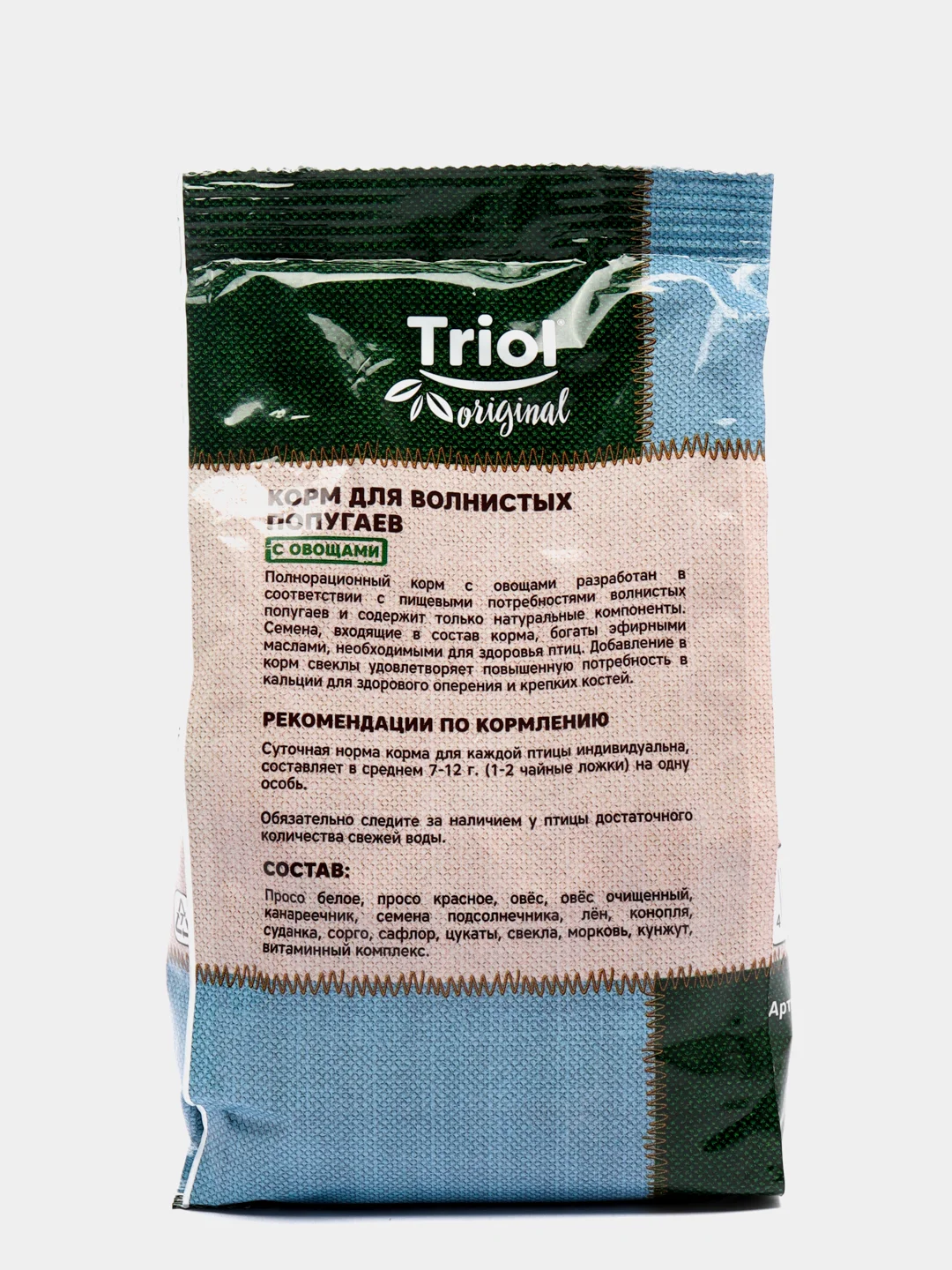 Основной корм Triol для волнистых попугаев с овощами, 450г