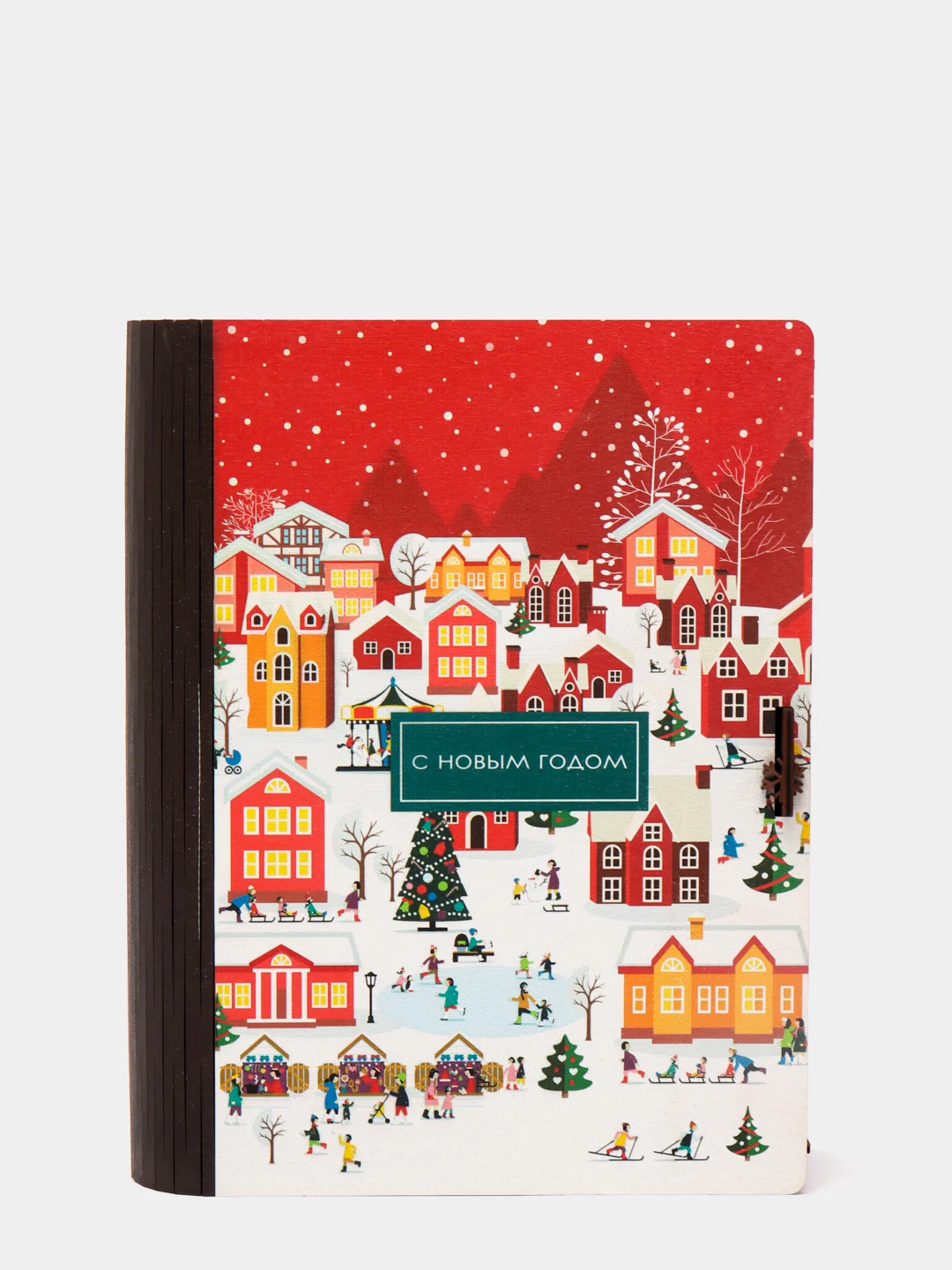 Коричневый коробка-книга деревянная "Новогодняя", 11 видов