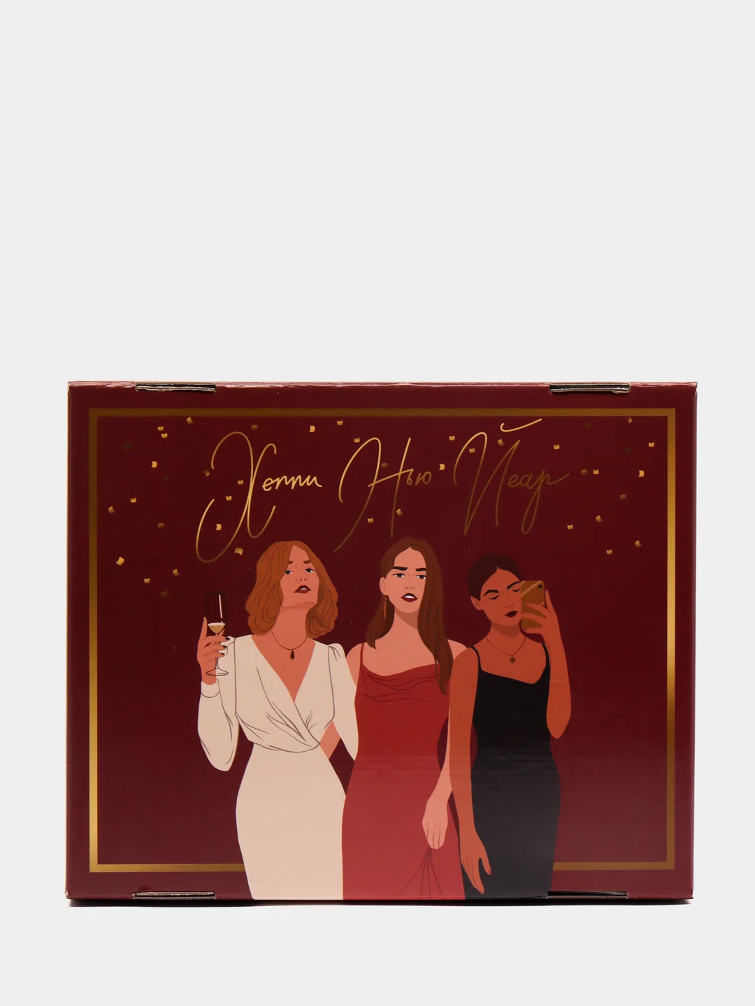 Бордовый складная коробка "Happy new year", 31,2 х 25,6 х 16,1 см