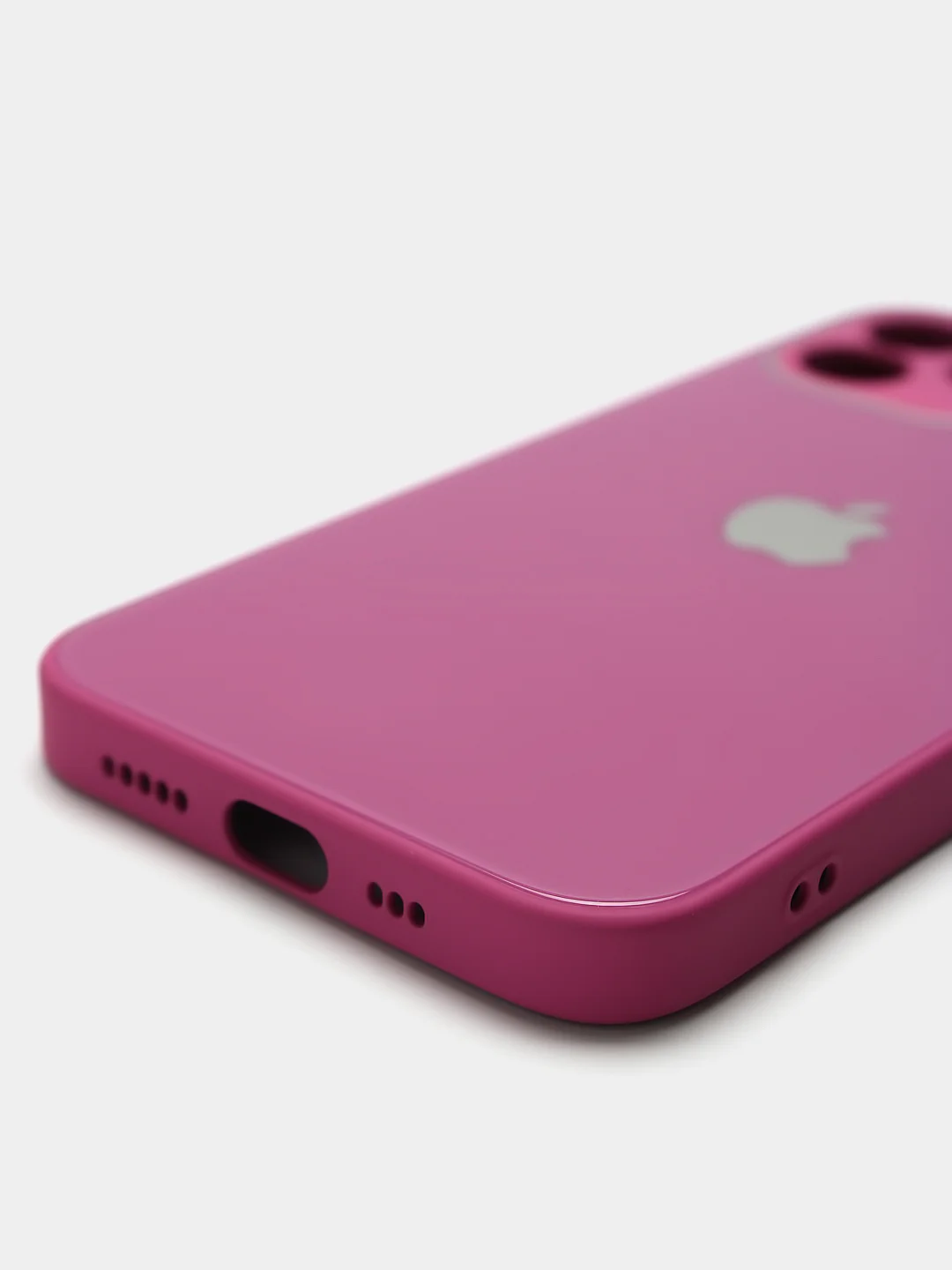 Тёмно-розовый силиконовый чехол для iPhone 12, со стеклянной панелью
