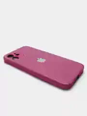Тёмно-розовый силиконовый чехол для iPhone 12, со стеклянной панелью
