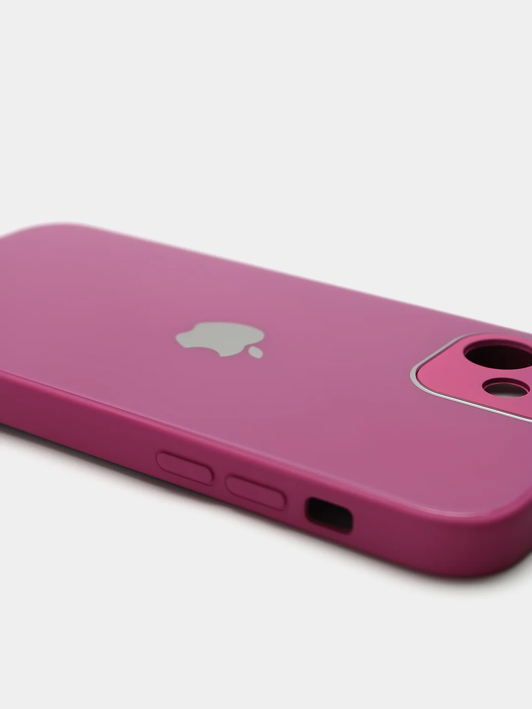 Тёмно-розовый силиконовый чехол для iPhone 12, со стеклянной панелью