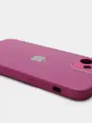 Тёмно-розовый силиконовый чехол для iPhone 12, со стеклянной панелью