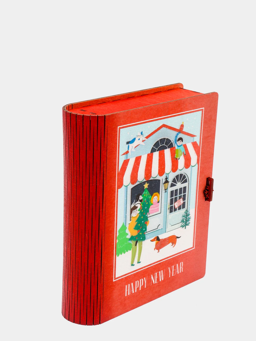 Бордовый коробка-книга деревянная "Новогодняя", 11 видов
