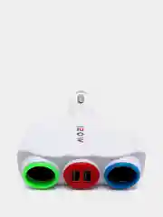 Белый автомобильное зарядное устройство 3в1. Разветвитель прикуривателя. USB-переходник