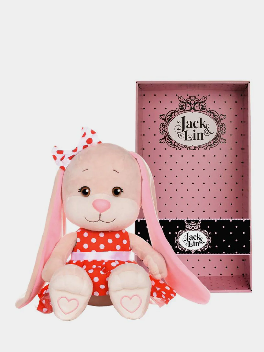 Мягкая игрушка Зайка в Красном Платье в Белый Горошек, Jack&Lin, 25 см, в коробке