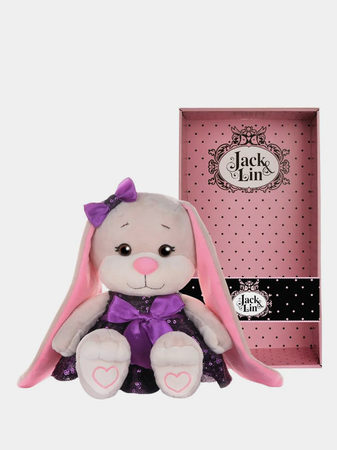 Мягкая игрушка Зайка в Фиолетовом Платьице с Пайетками, Jack&Lin, 20 см, в коробке