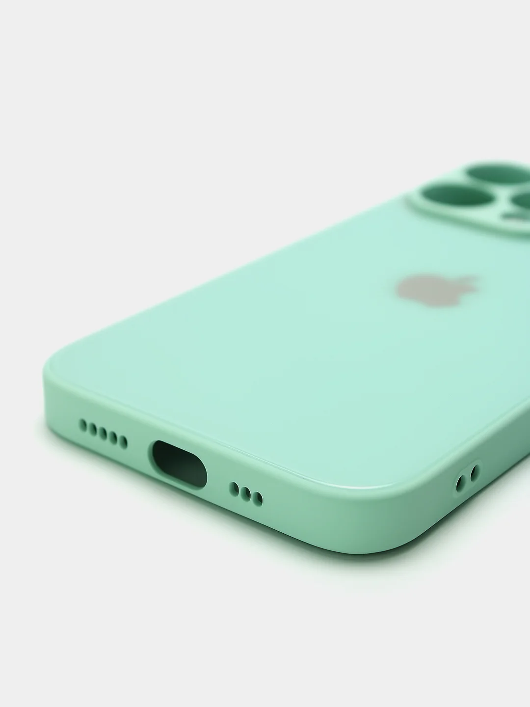Бирюзовый чехол силиконовый со стеклянной панелью для iPhone 13 Pro