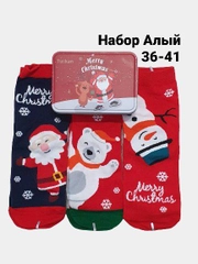 Новогодние носки Christmas, в подарочной жестяной коробочке, 3 пары