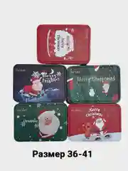 Алый новогодние носки Christmas, в подарочной жестяной коробочке, 3 пары