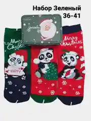 Зеленый новогодние носки Christmas, в подарочной жестяной коробочке, 3 пары