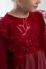 Багровый платье нарядное для девочек с пайетками, воланами и пышной юбкой