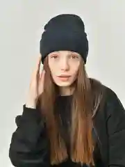 Темно-синий шапка  женская / унисекс / мужская бини / шапка зимняя / вязанная бини