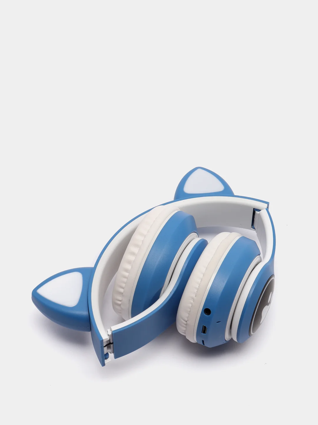 Синий беспроводные Bluetooth наушники с кошачьими светящимися ушками Cat Ear