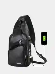 Черный сумка бананка, сумка через плечо, из мягкой экокожи с  USB разъемом