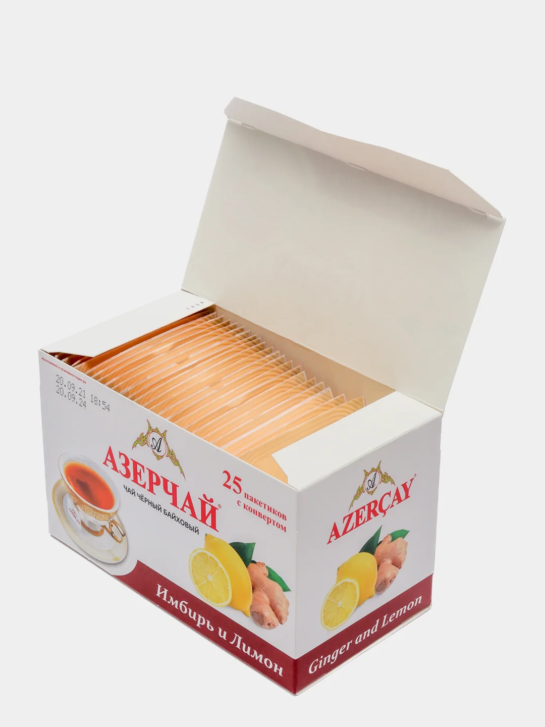 Чай АЗЕРЧАЙ, черный байховый, с имбирем и лимоном, 25 пакетиков, 45 г