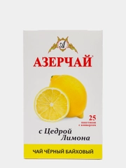 Чай АЗЕРЧАЙ, черный байховый, с цедрой лимона, 25 пакетиков, 45 г