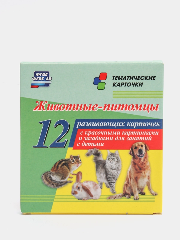 Животные-питомцы: 12 карточек с красочными картинками и загадками для занятий с детьми