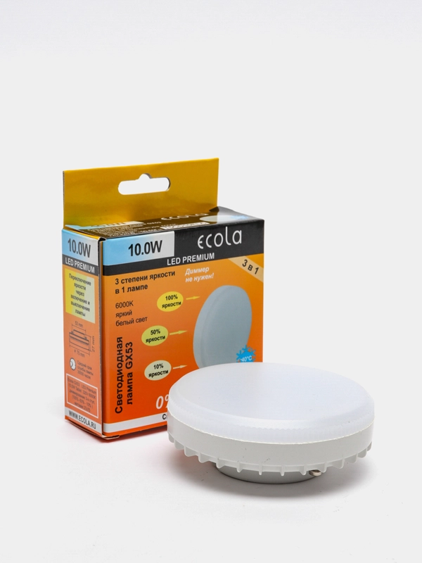 Светодиодная лампа GX53 Ecola LED Premium 10Вт 6000К 3-х ступенчатое диммирование матовая