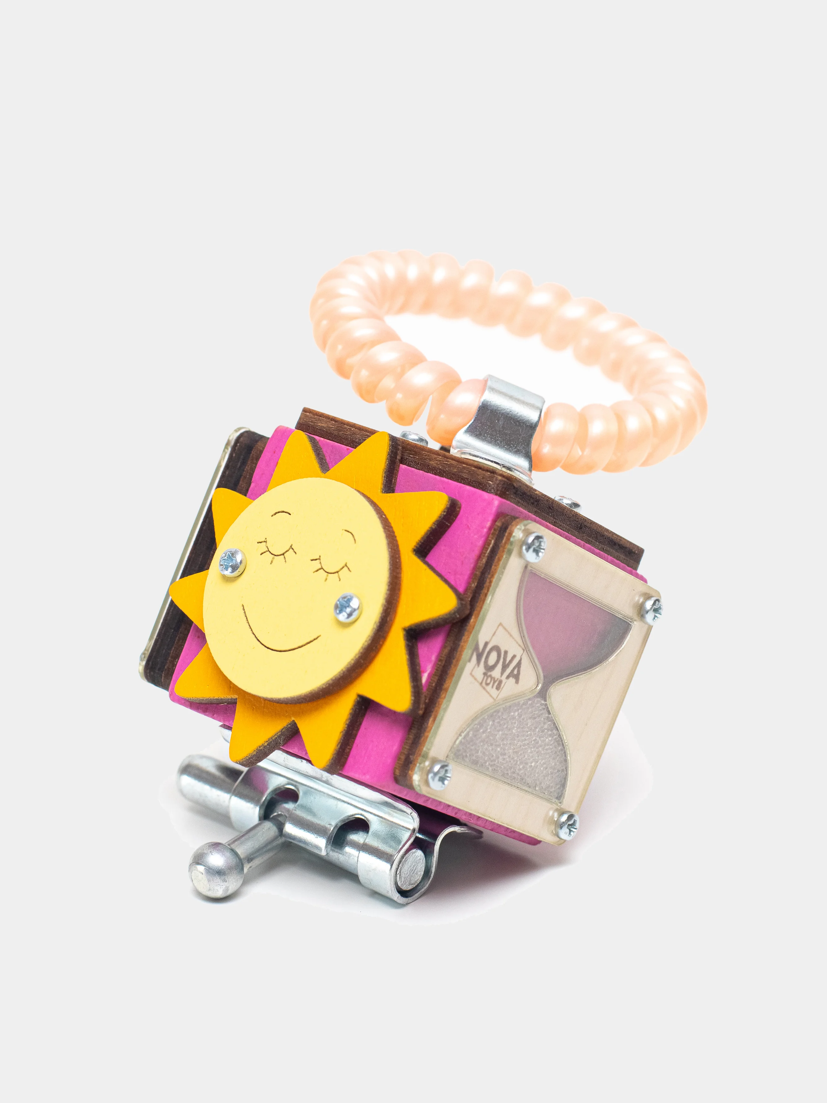 Желтый бизикубик Мини NOVA Toys/ Развивающие игрушки/ Деревянные для малышей / Дорожный Бизиборд