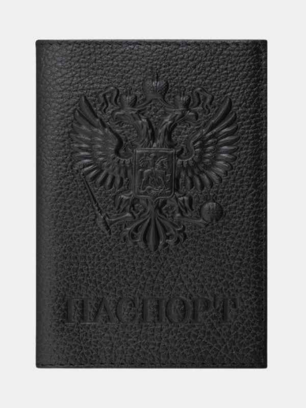 Обложка для паспорта "Герб", кожзам, черный