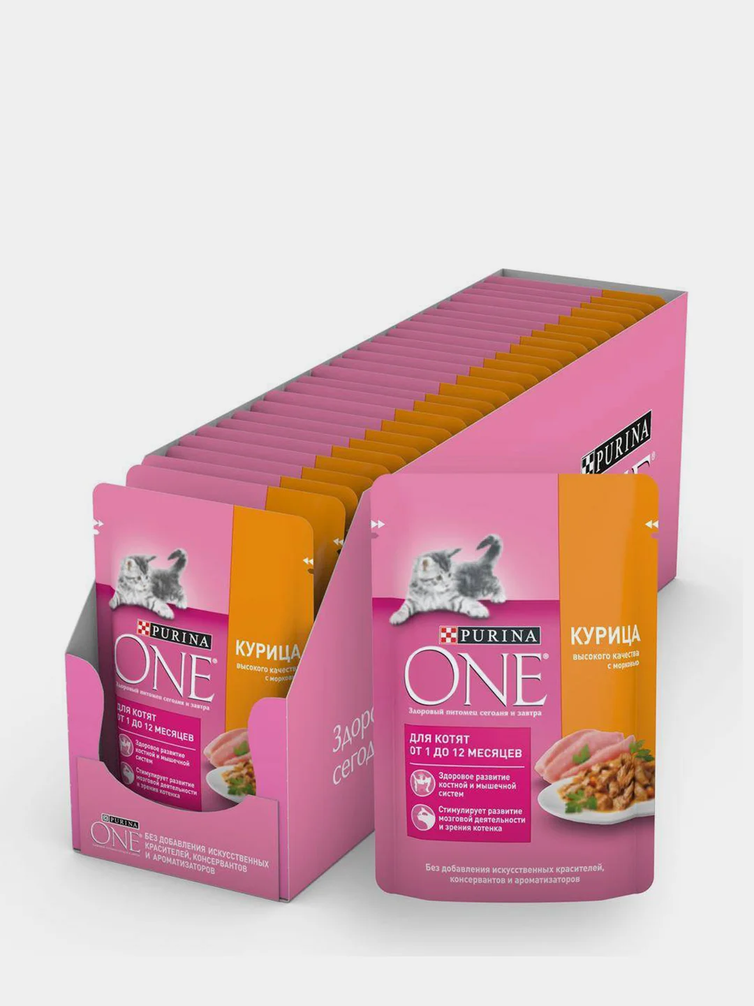 Влажный корм Purina ONE для котят, с курицей и морковью, 26 штук по 75 г