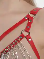 Красный портупея на грудь с цепью кожаная женская